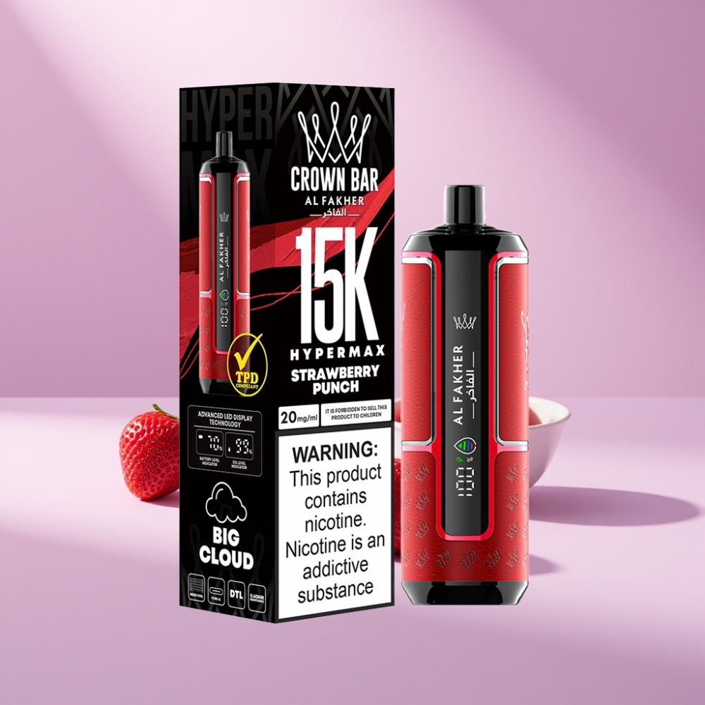 Al Fakher Crown Bar 15K Hypermax Wegwerp Vape Kit Aardbeien Punch & 22ml