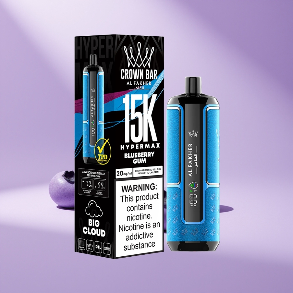 Al Fakher Crown Bar 15K Hypermax Wegwerp Vape Kit Blauwe Bessenkauwgom 22ml 600mAh