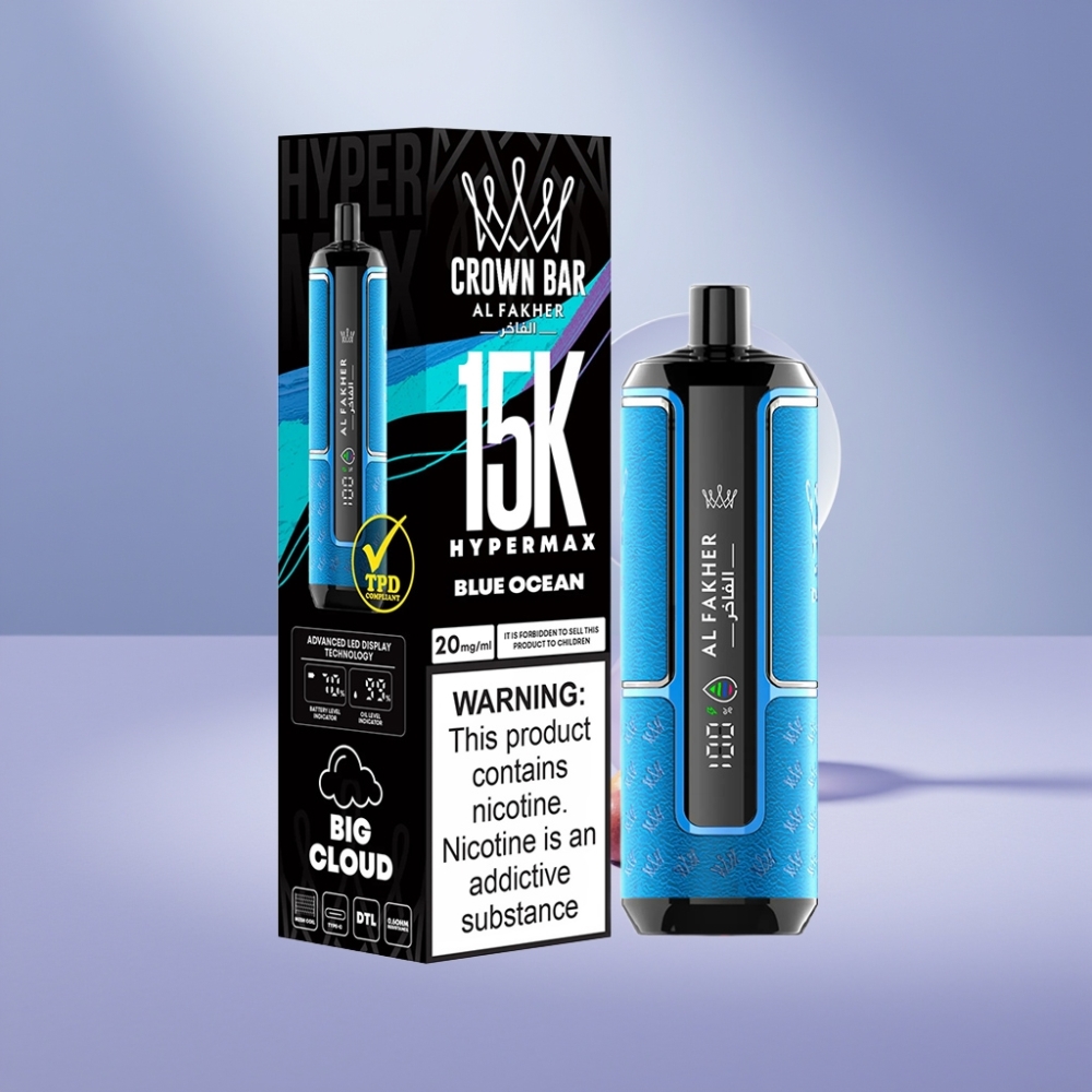 Al Fakher Crown Bar 15K Hypermax Wegwerp Vape Kit Blauwe Oceaan 22ml 600mAh