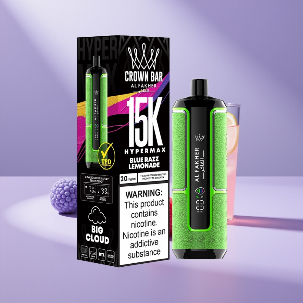 Al Fakher Crown Bar 15K Hypermax Wegwerp Vape Kit Blauwe Razz Lemonade 22ml 15.000 Puffen
