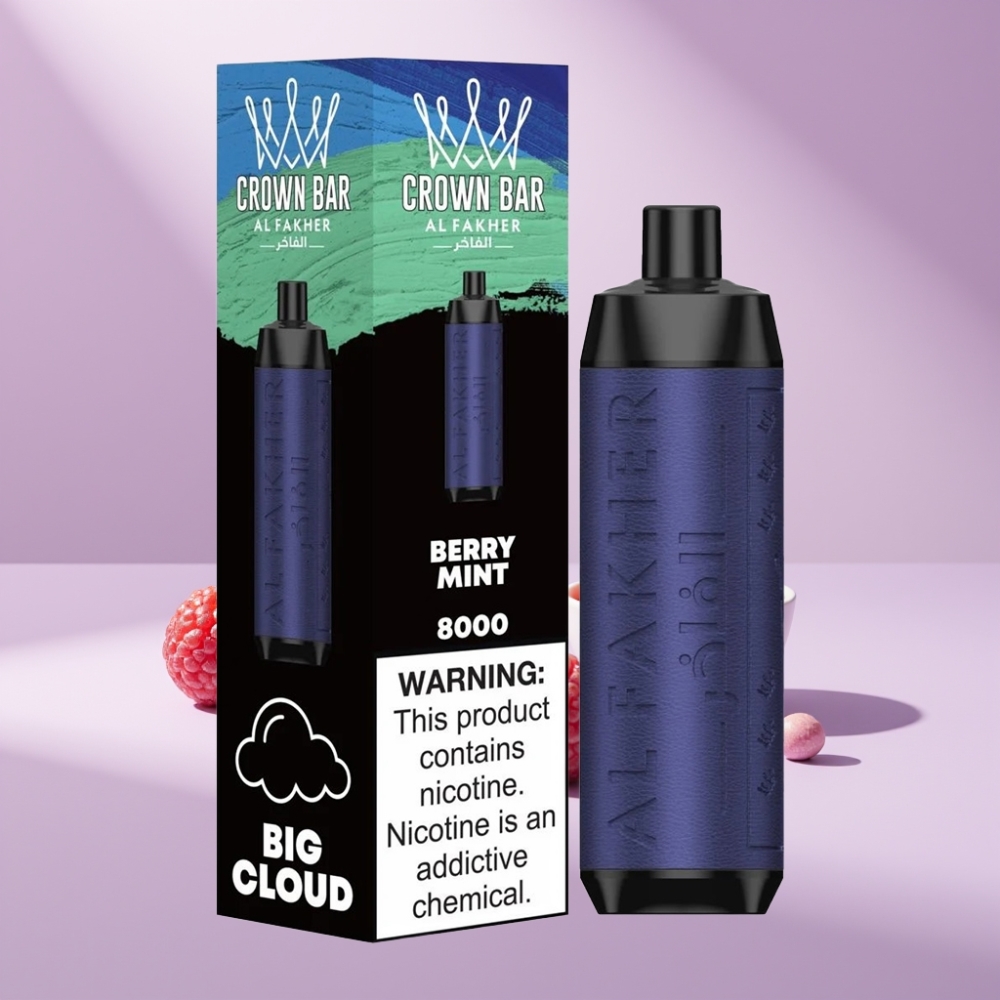 Al Fakher Crown Bar 8000 Crystal Disposable Vape Berry Munt – 18ml, 8000 puffjes