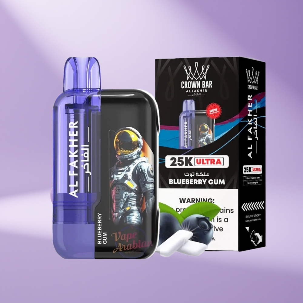 Al Fakher Crown Bar Ultra 25K Disposable Vape Blauwe Bessenkauwgom 22ml 50mg/ml