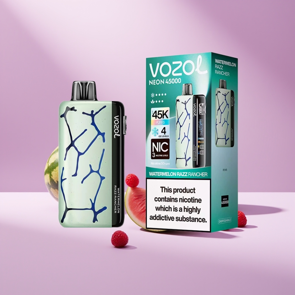 Vozol Neon 45K 45000 Puffs Disposable Vape Watermeloen Razz Rancher 20ml 50mg