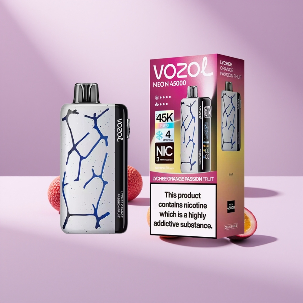 Vozol Neon 45k 45000 Puffs Disposable Vape Lychee Sinaasappel Passievrucht 800mAh 20ml